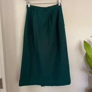 Vintage Emerald Green Wool Midi Skirt with Pockets Size 8